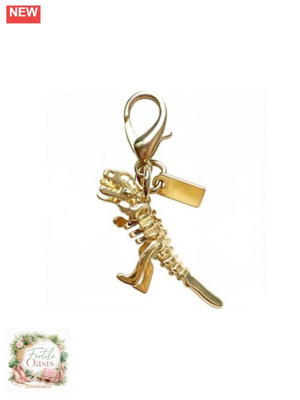 Gold Dinosaur Bag Charm Keychain Purse Accessory for Handbags Zipper Pull